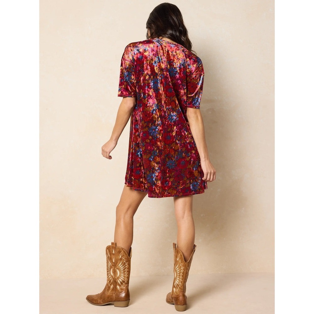 nwt M Natural Life velvet mini short sleeve floral dress church party vacation - Picture 2 of 2